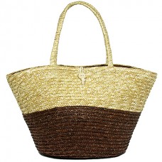 Straw Tote – 12 PCS Woven Wheat Straw Tote - 2 Tones - Brown - BG-R11053BN 